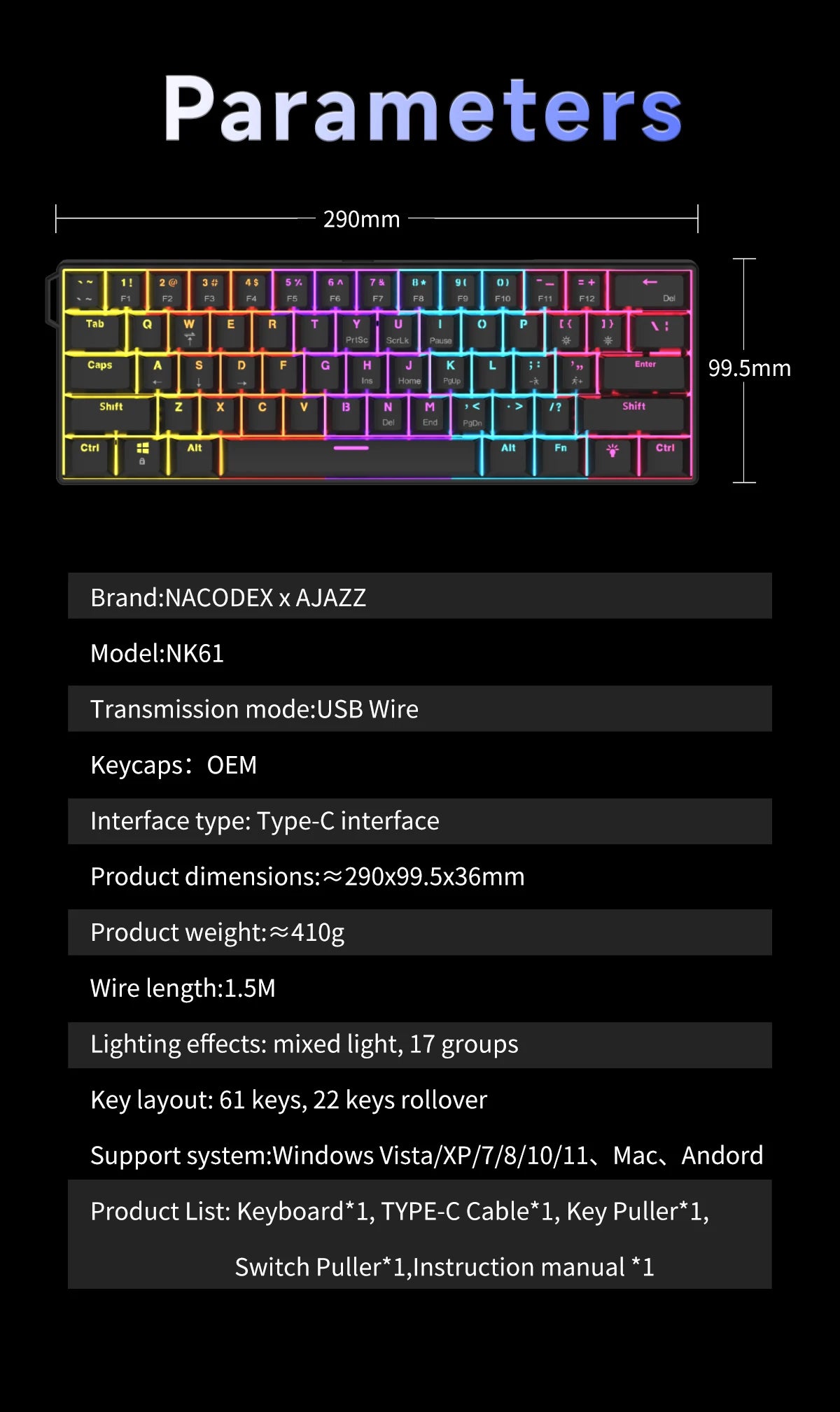 AJAZZ NK61 60% RGB Wired Mechanical Gaming Keyboard image 20