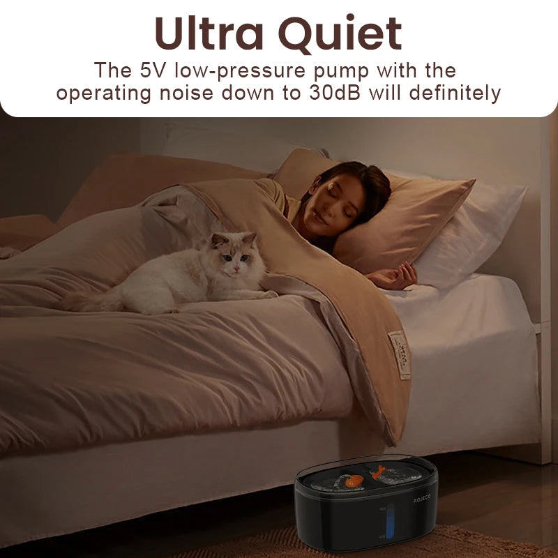 ROJECO Automatic Cat Water Fountain Dual bowls Wireless Pet