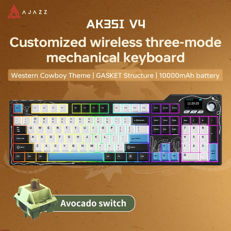 AJAZZ AK35I V3 Max Tri-Mode Wireless Gaming Keyboard - Red Blue