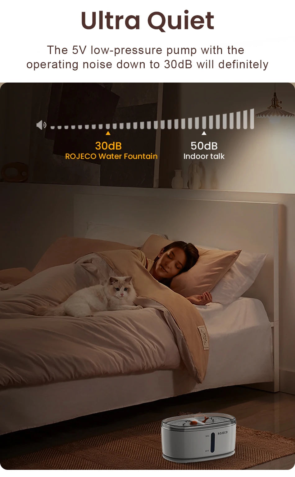 ROJECO Automatic Pet Water Fountain Dual Bowls Cat Water