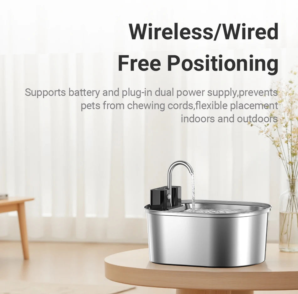 ROJECO Wireless Sensor Stainless Steel Cat Water Fountain image 11