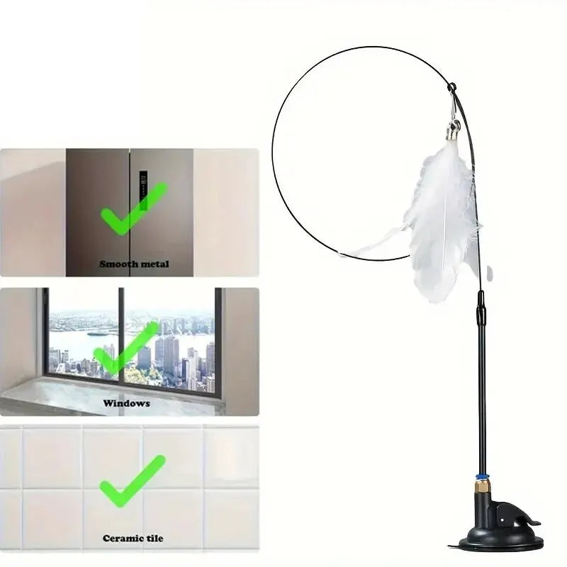 Interactive Cat Teaser Wand with Bell & Feather (Suction Base) image 11