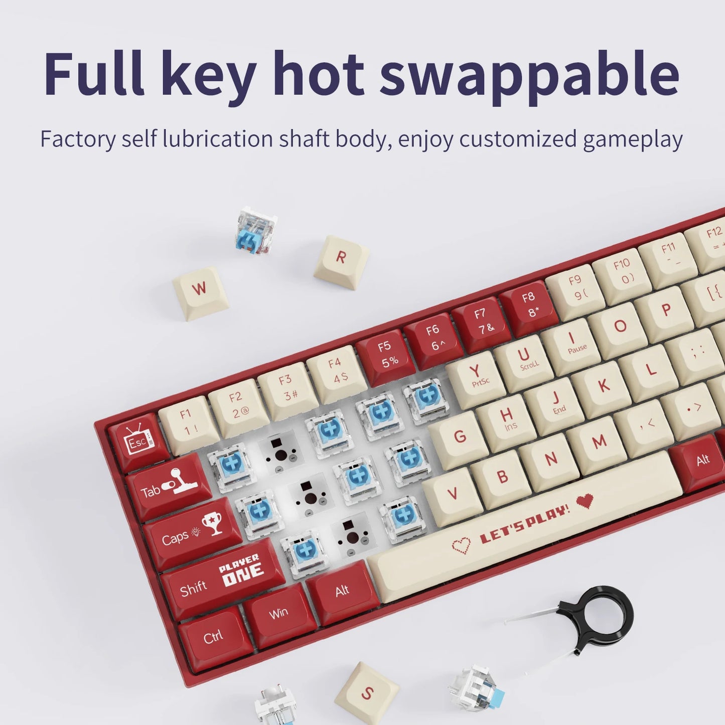 AJAZZ AK680 Wired Mechanical Gaming Keyboard 65% - Black Pink Red