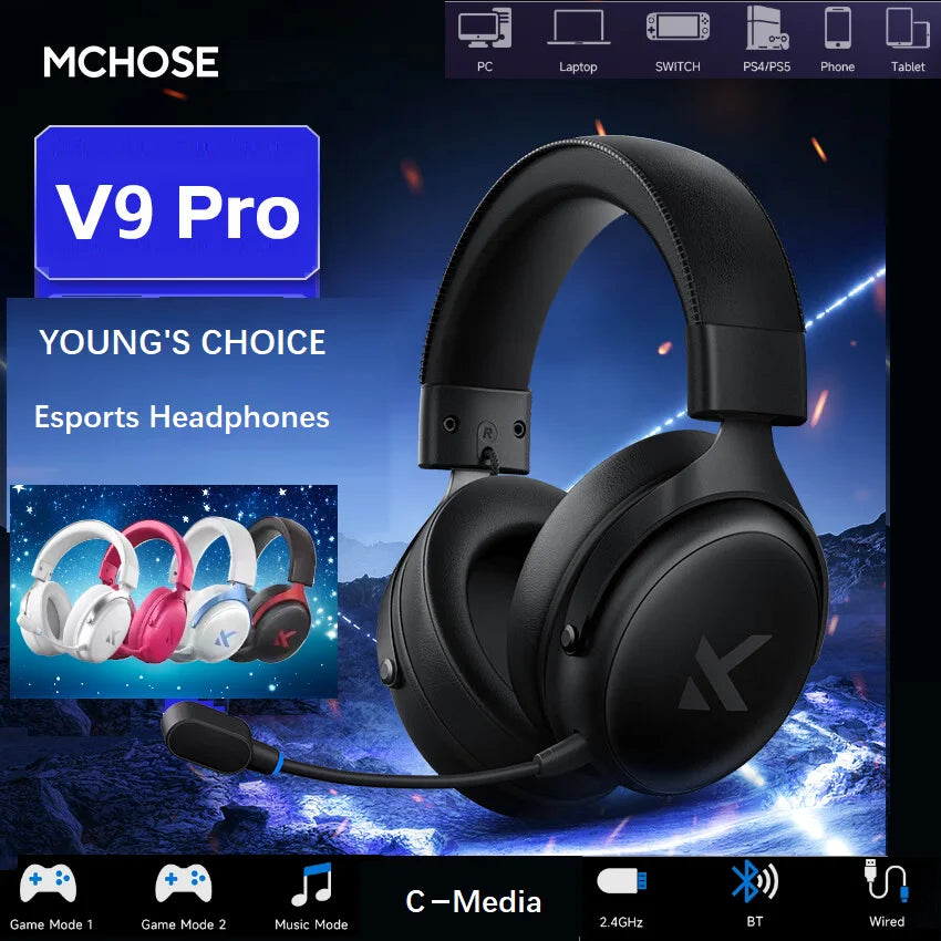 MCHOSE V9 Pro Wireless Gaming Headphones - White