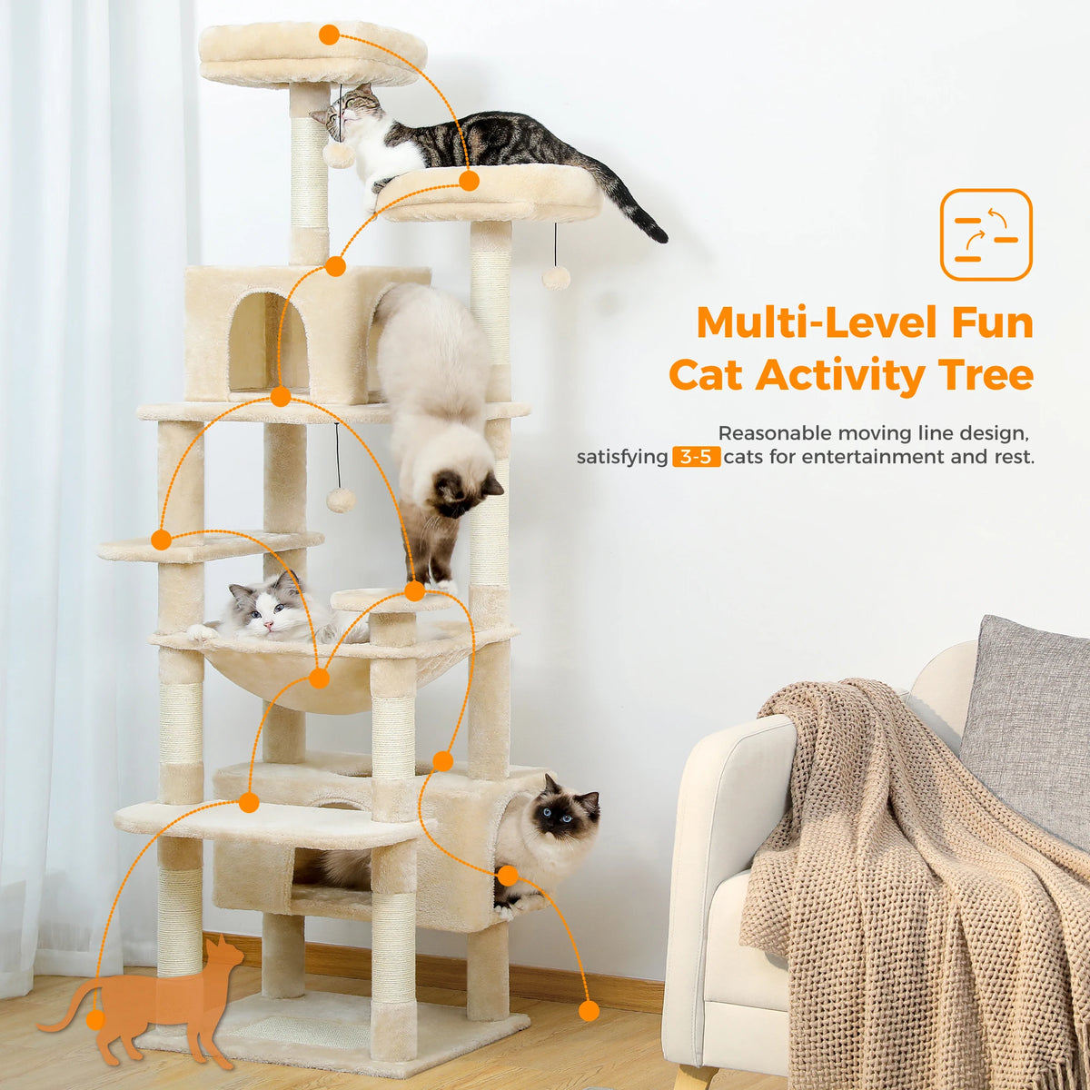 Large Multi-Level Plush Cat Tree Tower for Indoor Cats image 31