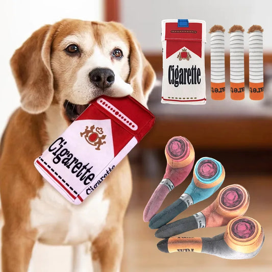 Plush Cigar Dog Toy with Squeaker