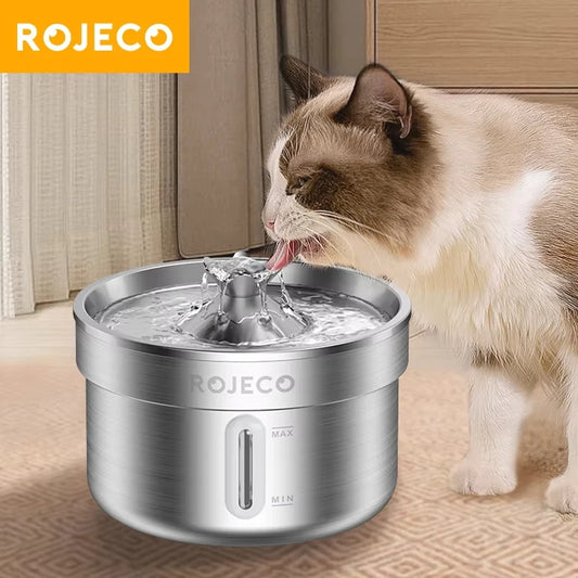 ROJECO Stainless Steel Pet Water Fountain Automatic Cat Drinking - Us Adapter