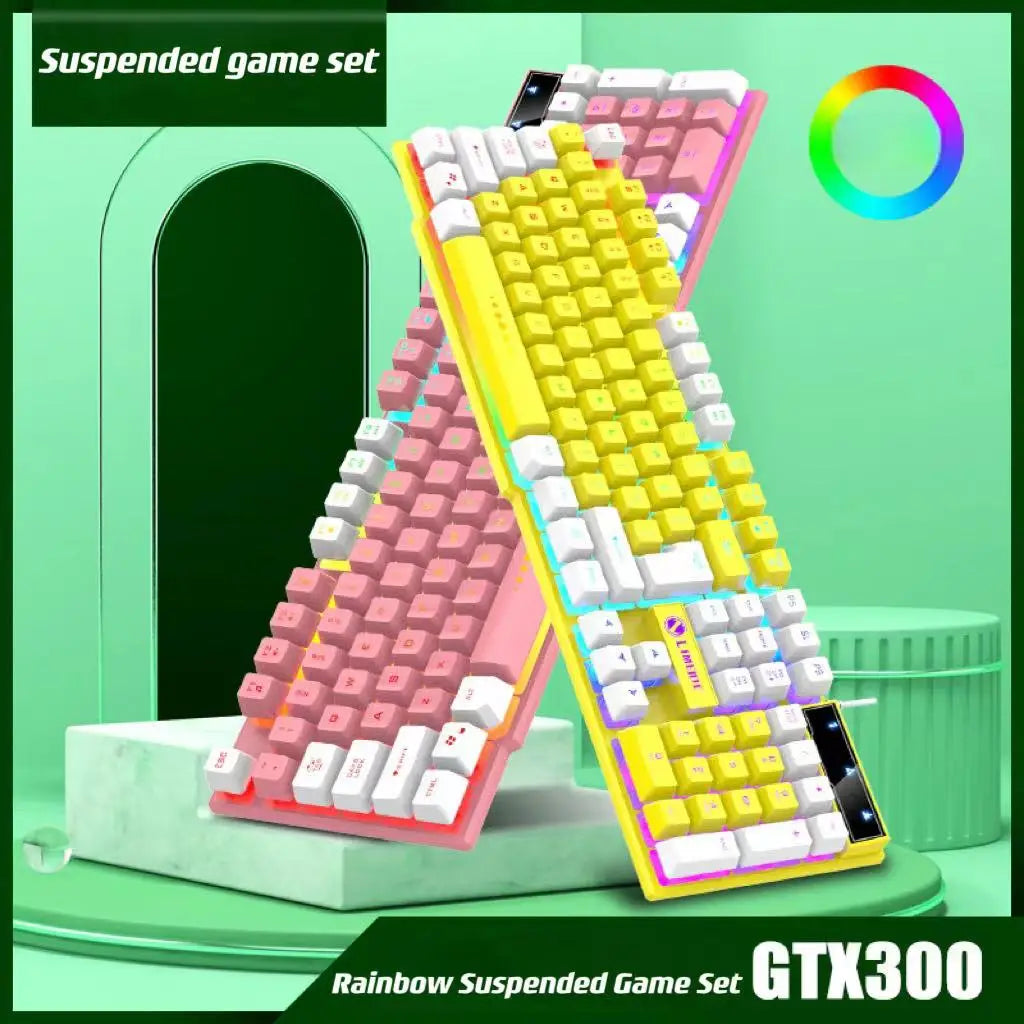 Tri-Color Gaming Keyboard & Mouse Combo - Silent Mech-Feel - Blue