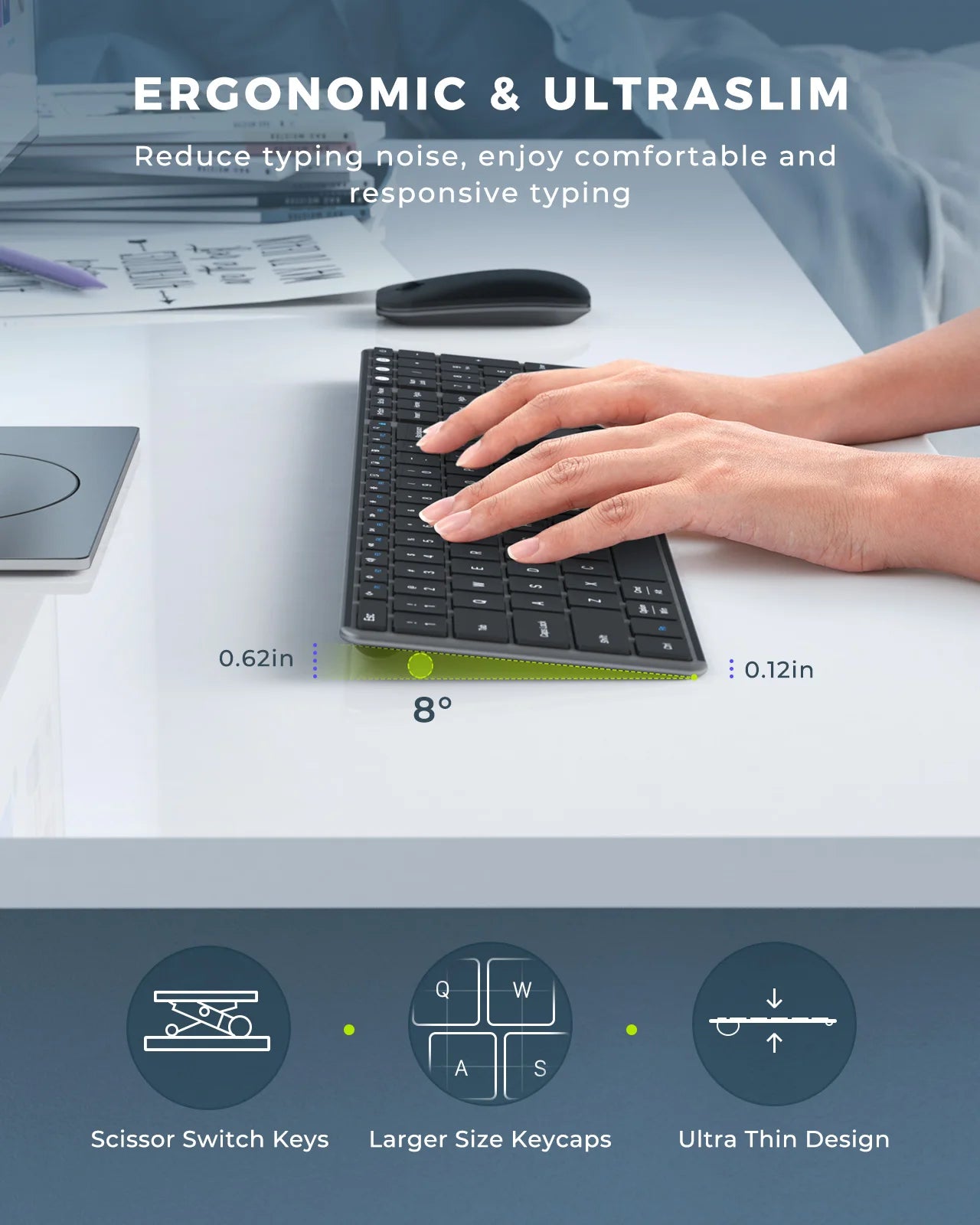Seenda Multi-Device Bluetooth Keyboard & Mouse Combo - White