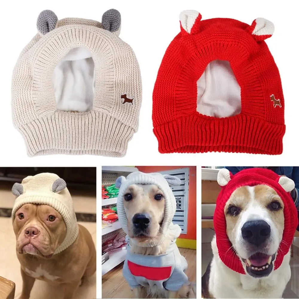 Quiet Dog Ear Muffs - Noise Protection Knitted Cover - Red