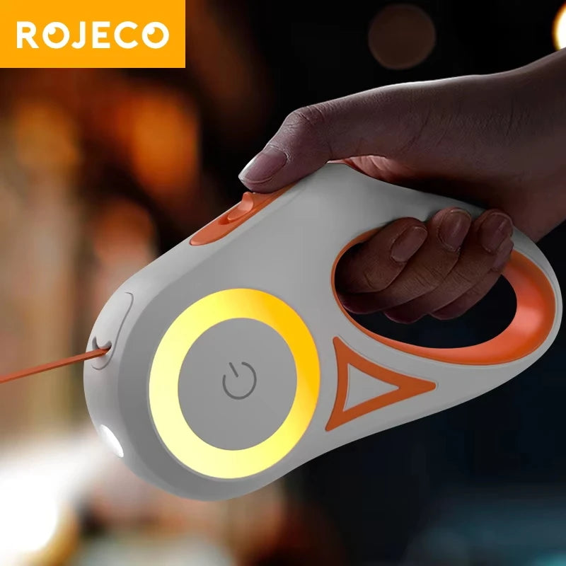 ROJECO LED Retractable Dog Leash - Orange