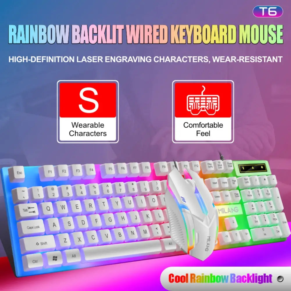 Rainbow Backlit Wired Keyboard and Mouse,Floating Keycap Strong image 5