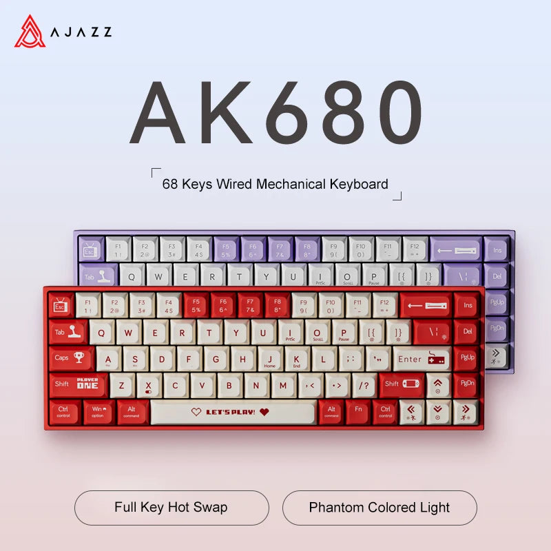 AJAZZ AK680 Wired Mechanical Gaming Keyboard - Gray Red