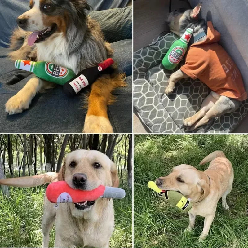 Plush Beer Bottle Dog Toy with Squeaker - Vodka