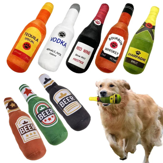 Plush Beer Bottle Dog Toy with Squeaker - Beer B