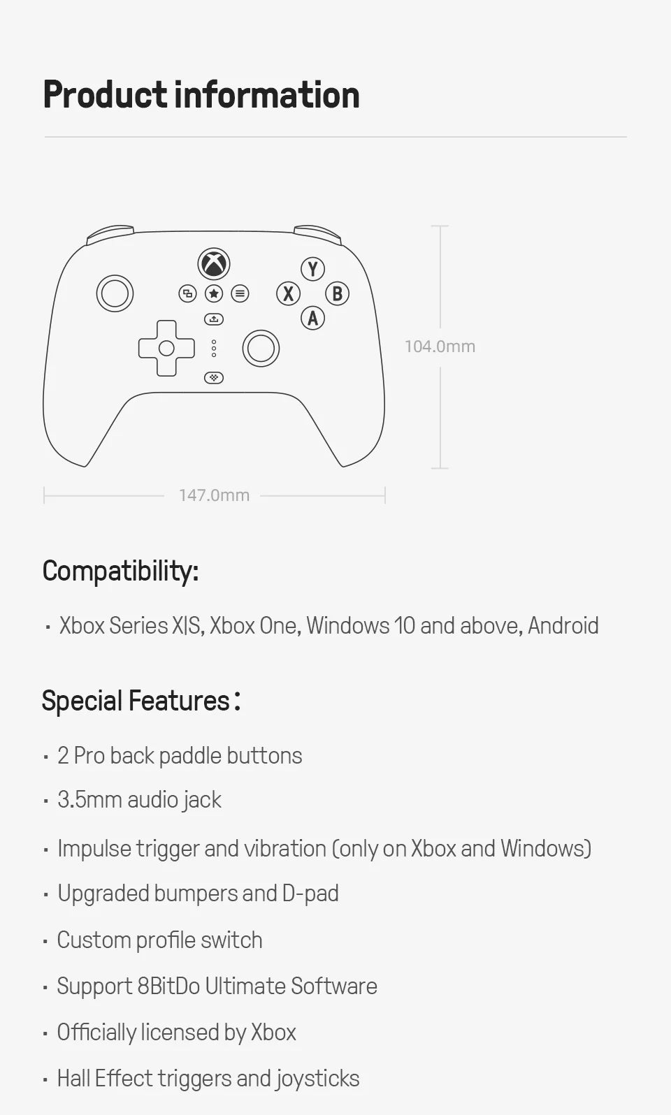 8BitDo Ultimate 3-Mode Xbox Hall Effect Controller image 22