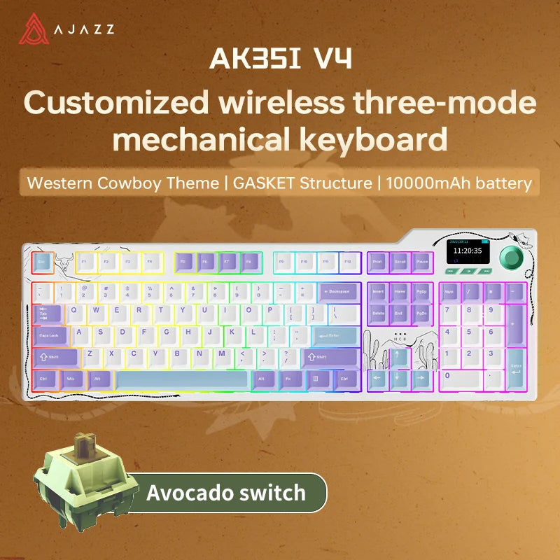 AJAZZ AK35I V3 Max Tri-Mode Wireless Gaming Keyboard - Red Gray