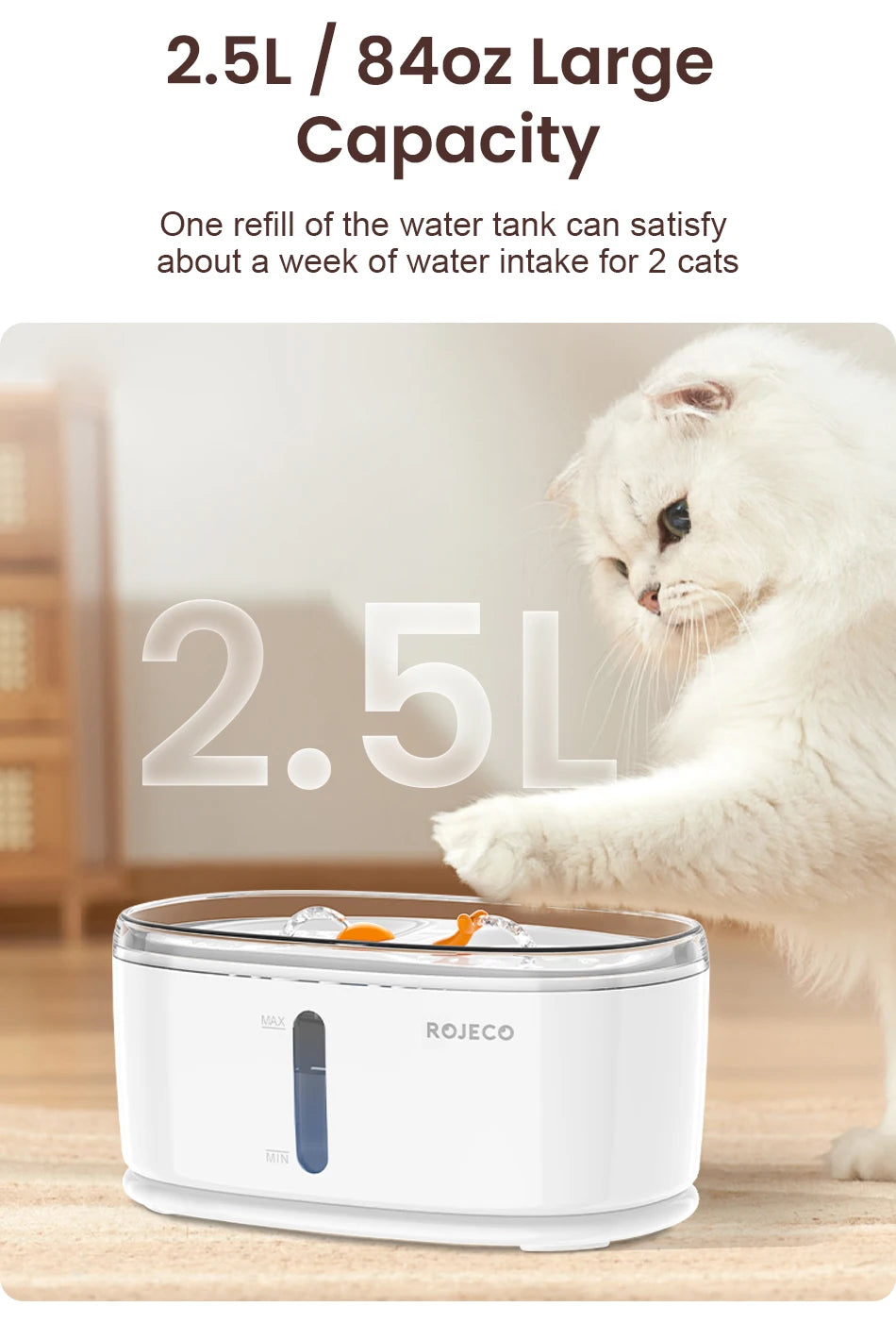 ROJECO Automatic Pet Water Fountain Dual Bowls Cat Water