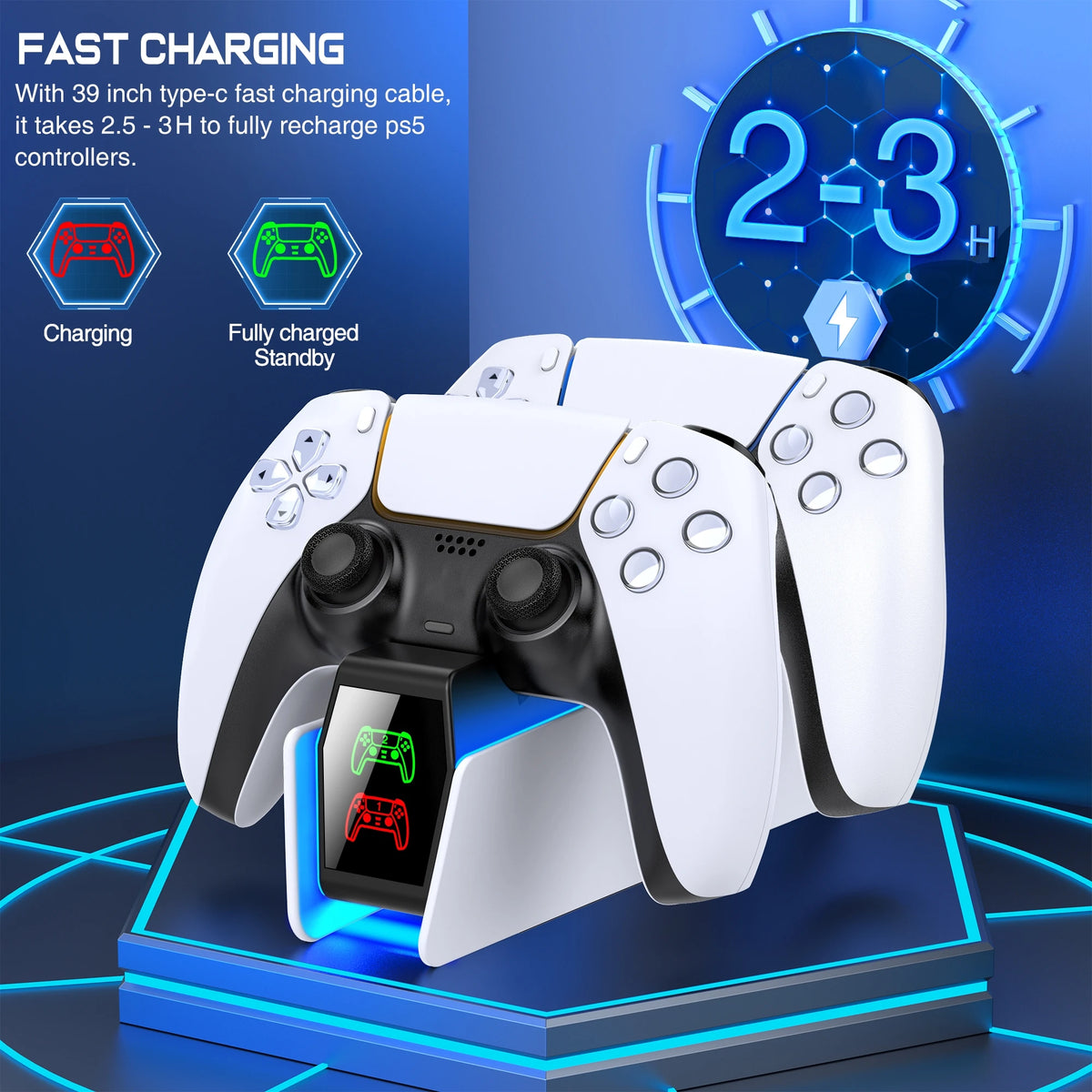 PS5 Dual Controller Charging Station with LED image 3