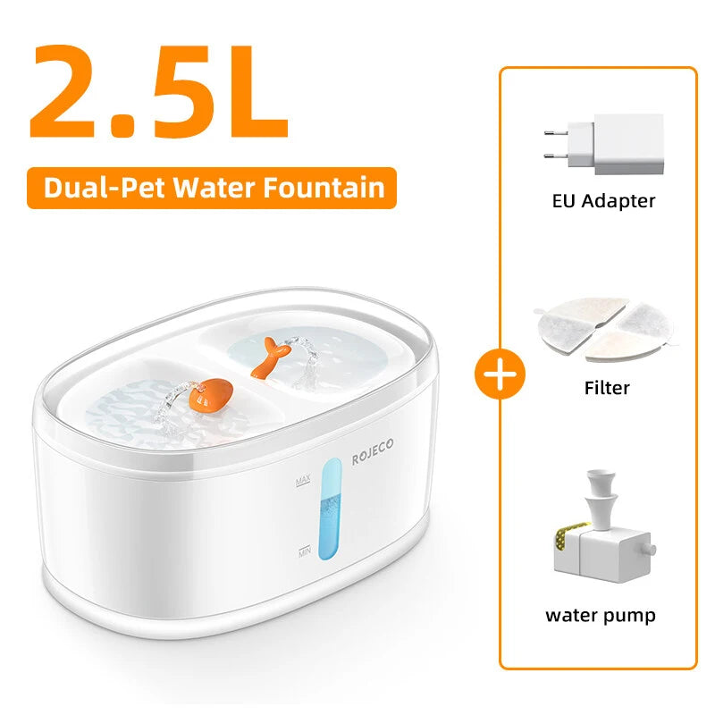 ROJECO Automatic Pet Water Fountain Dual Bowls Cat Water