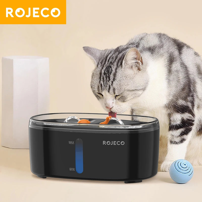 ROJECO Automatic Cat Water Fountain Dual bowls Wireless Pet