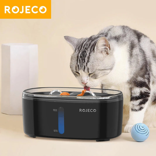 ROJECO Automatic Cat Water Fountain Dual bowls Wireless Pet