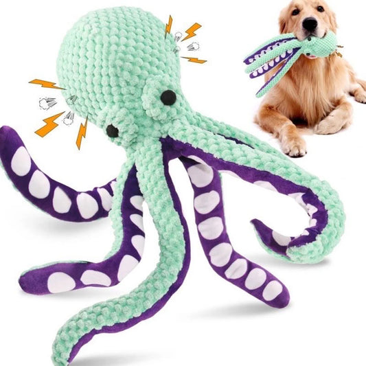 Plush Octopus Dog Toy with Interactive Sound - Blue