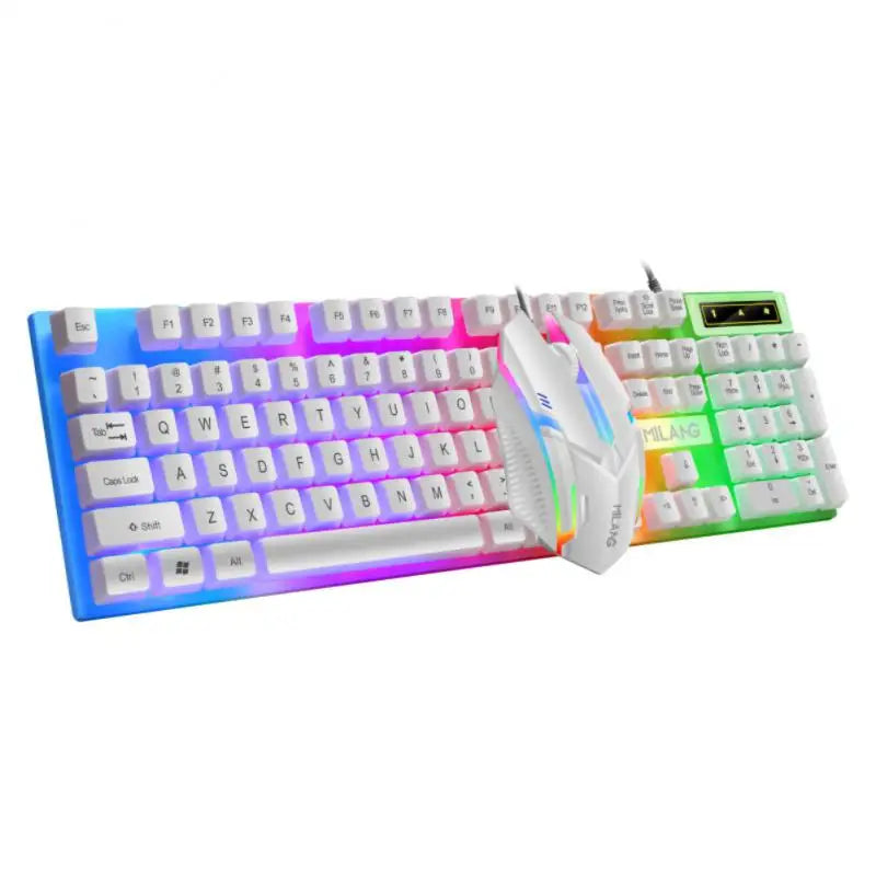 Rainbow Backlit Wired Keyboard and Mouse,Floating Keycap Strong - White