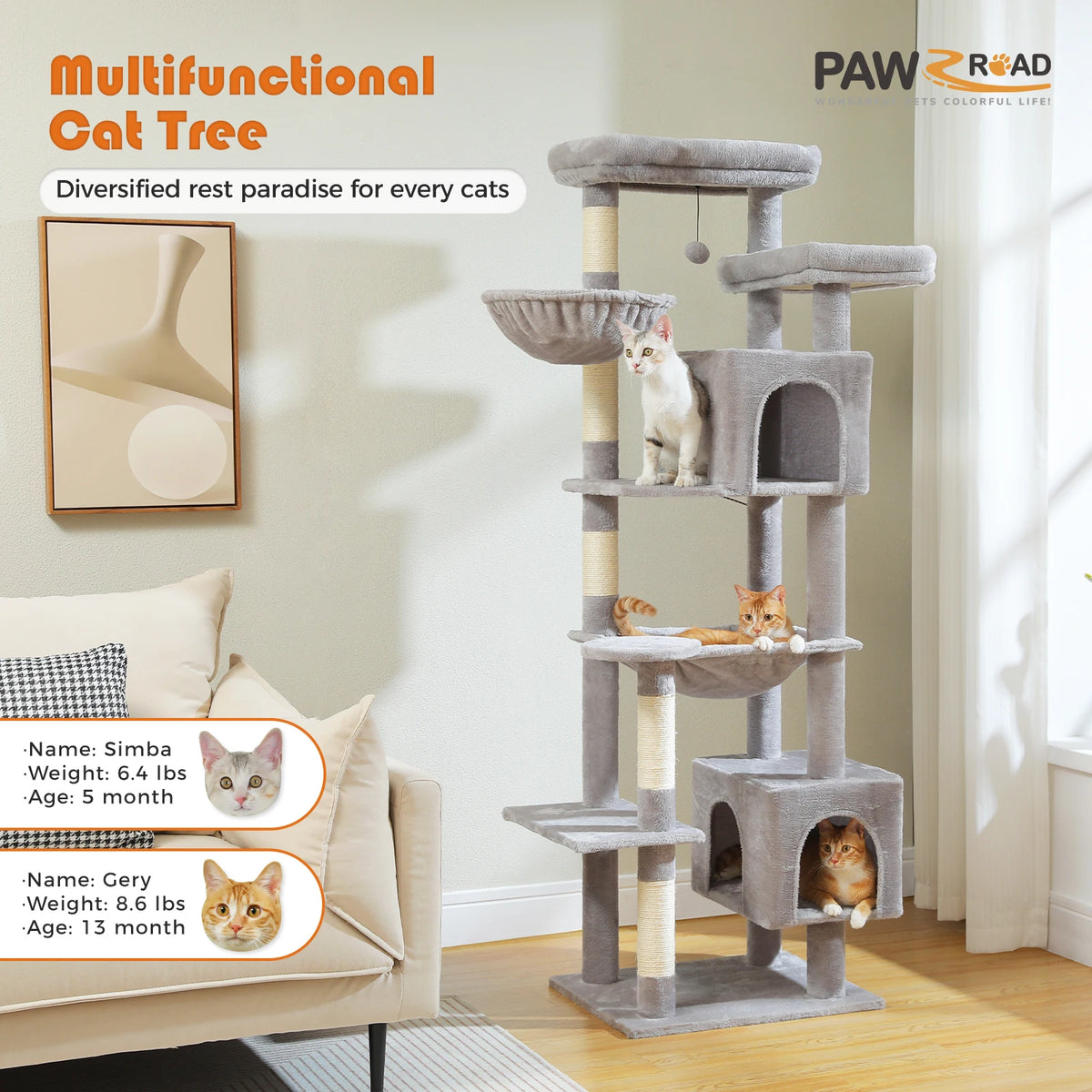 Large Multi-Level Plush Cat Tree Tower for Indoor Cats image 23