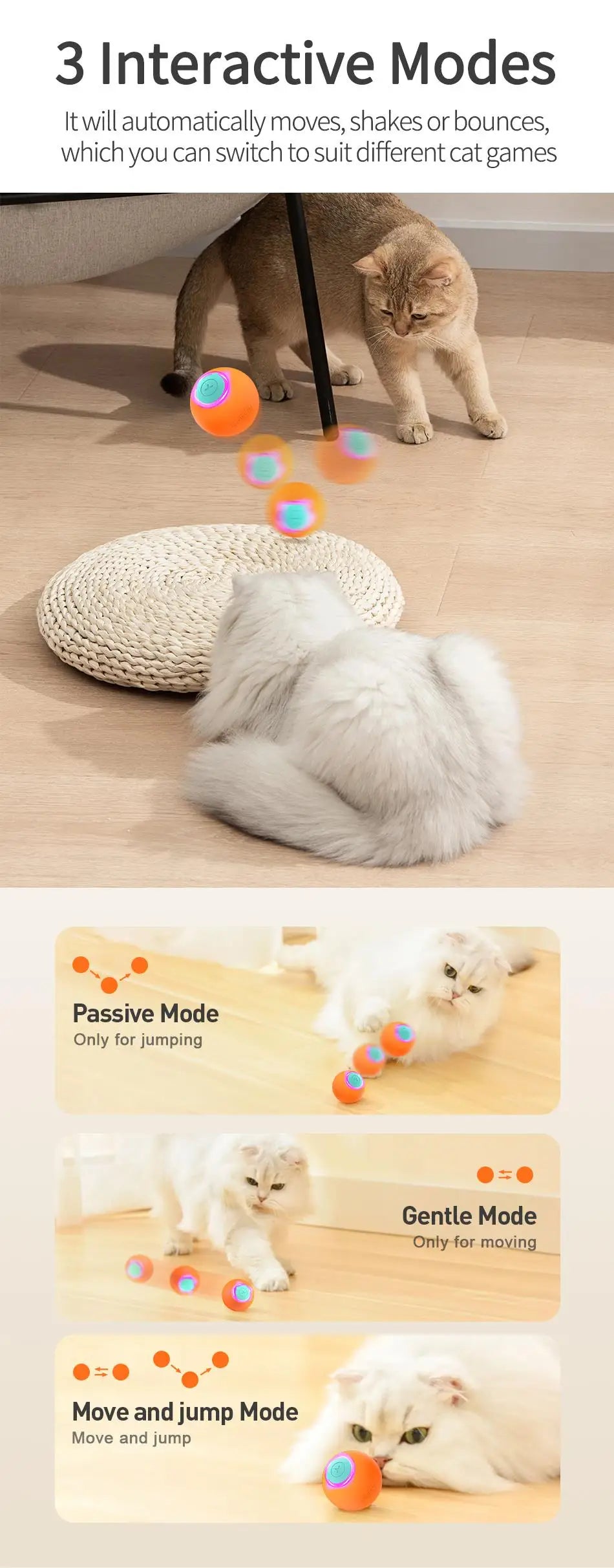 ROJECO Smart Interactive Cat Bouncing Ball Toy image 10
