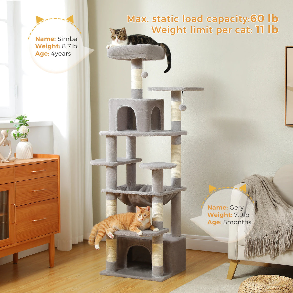 Large Cat Tree Tower for Indoor Cats with Sisal Posts image 34