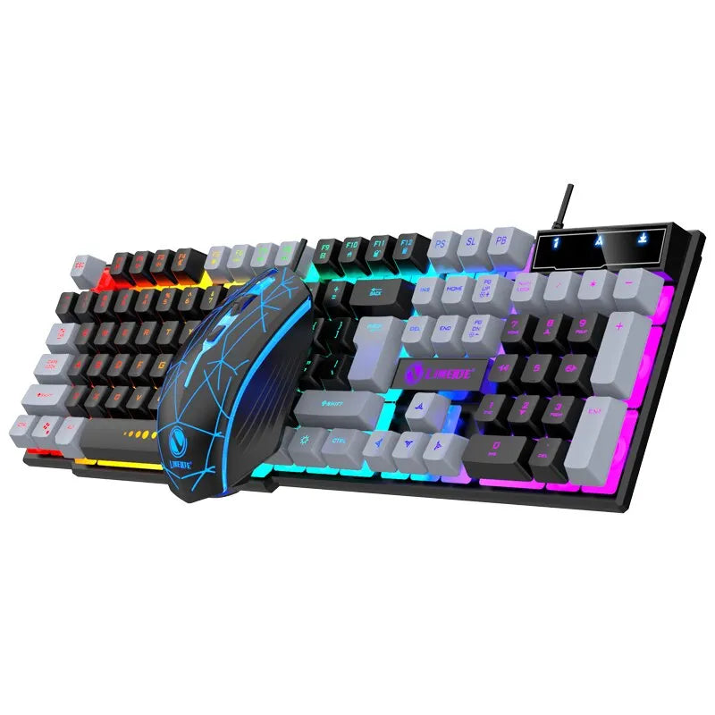 Tri-Color Gaming Keyboard & Mouse Combo - Silent Mech-Feel - Black
